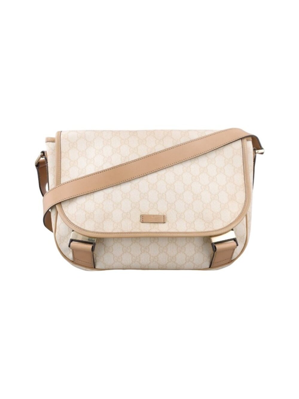 Gucci GG Plus Messenger Beige Canvas Leather Tote